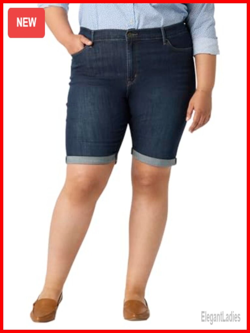 Women's Mid-Rise Bermuda Shorts Stretch Denim 9 Inseam